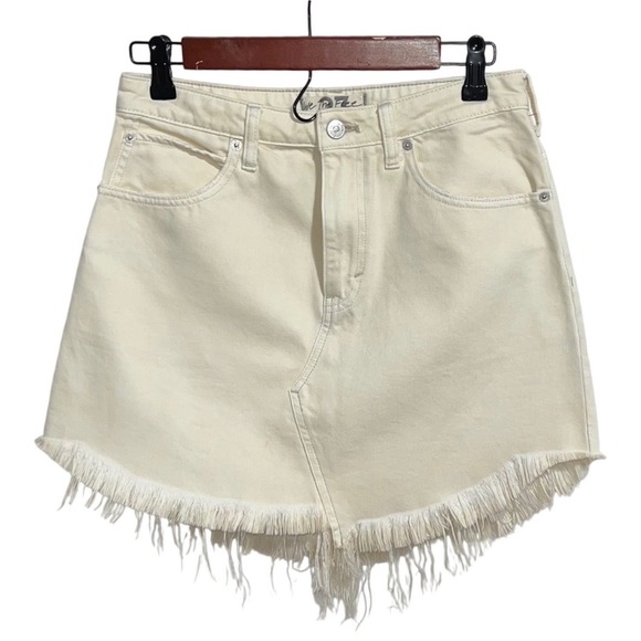 Free People Dresses & Skirts - Free People We The Free Cream Frayed Denim Skirt Boho Western Festival US 27